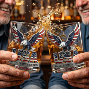 USA Strong Eagle Whiskey Glass - Personalized Gifts For Patriots