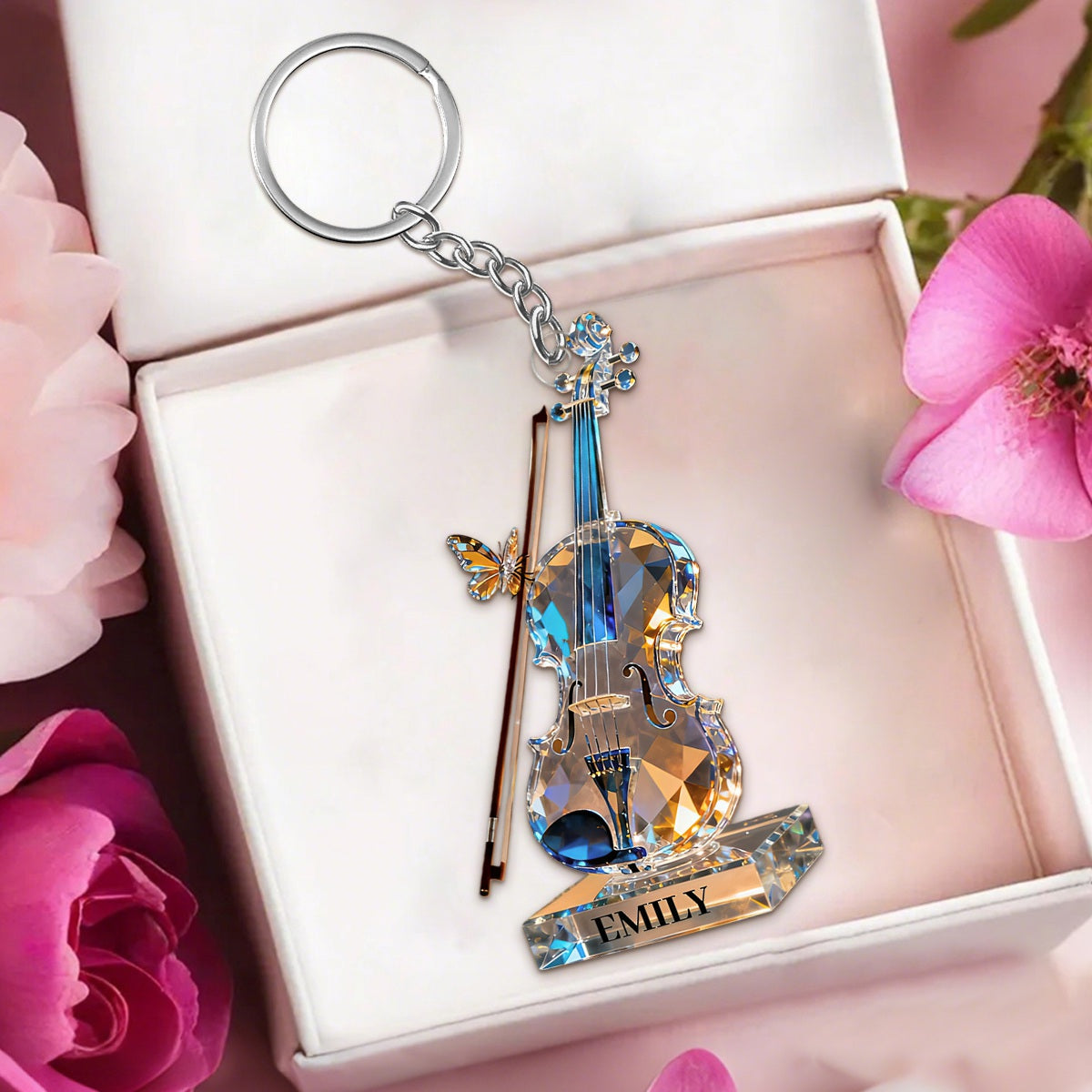 Personalized Violin Music Crystal Effect Keychain,Gift for Violinist Lover, Musicians
