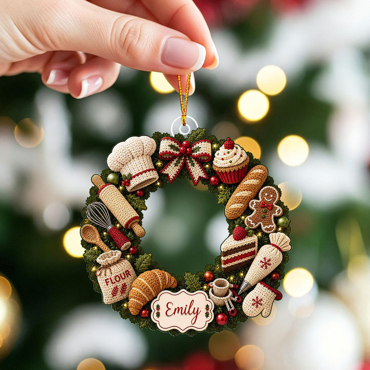 "Flour Baker Wreath" – Personalized Christmas Acrylic Hanging Ornament | Gift For Bakers & Moms