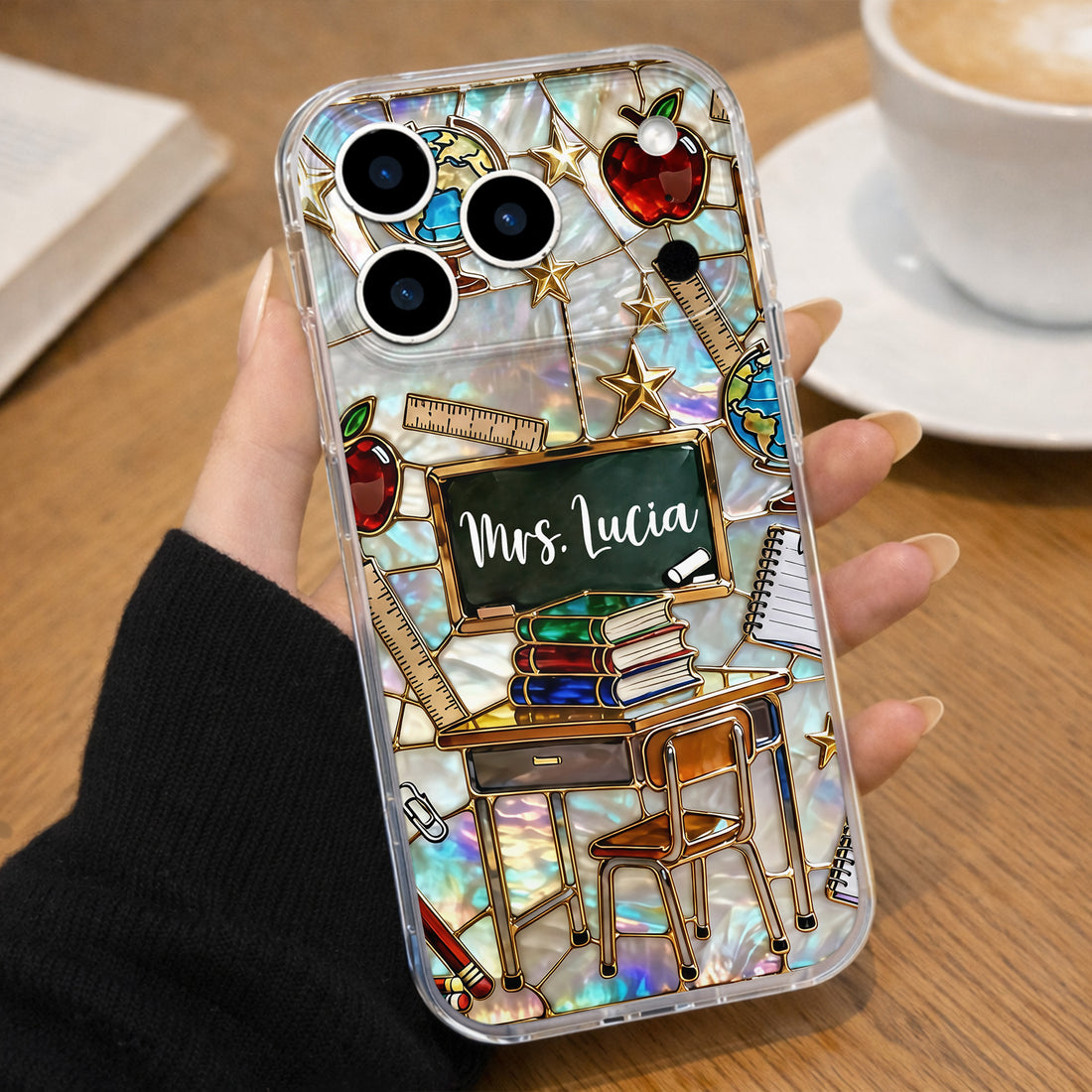 Classroom Inspired Book & Apple Design – Personalized Clear Phone Case | Gift For Teachers & Educators