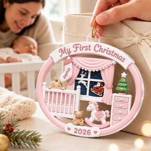 Personalized Baby's 1st Christmas 2026 Ornament – Light Pink & Blue Design | Newborn Keepsake For New Parents