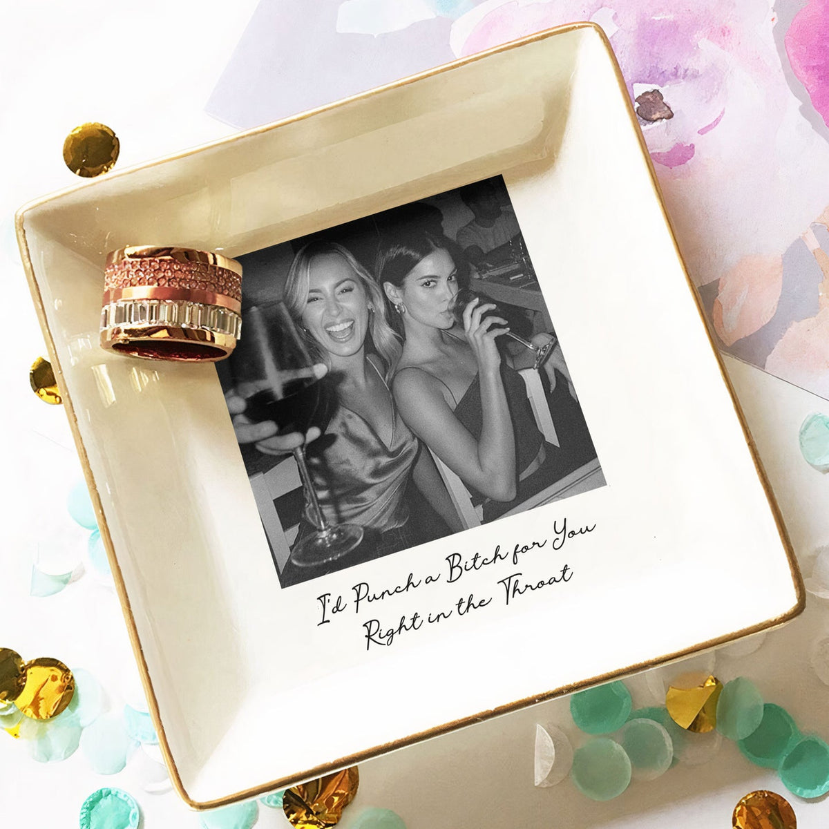 Custom Bestie Photo Trinket Tray – Personalized Jewelry Dish For Best Friend Friendship Gift