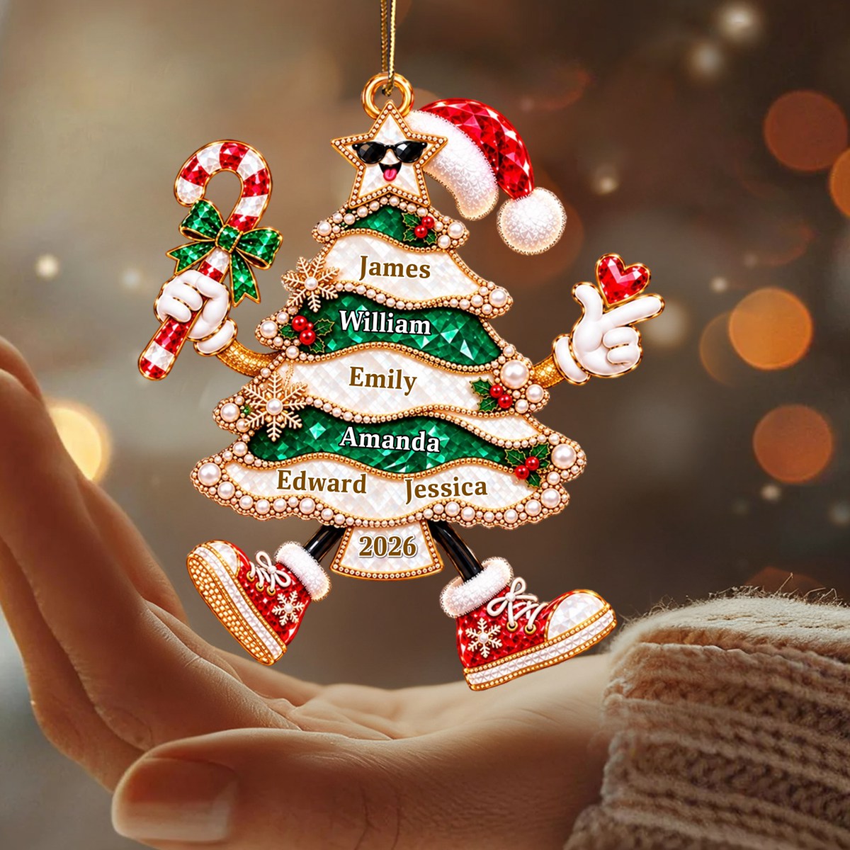 Golden Pearl Funny Family Christmas Tree Personalized Ornament