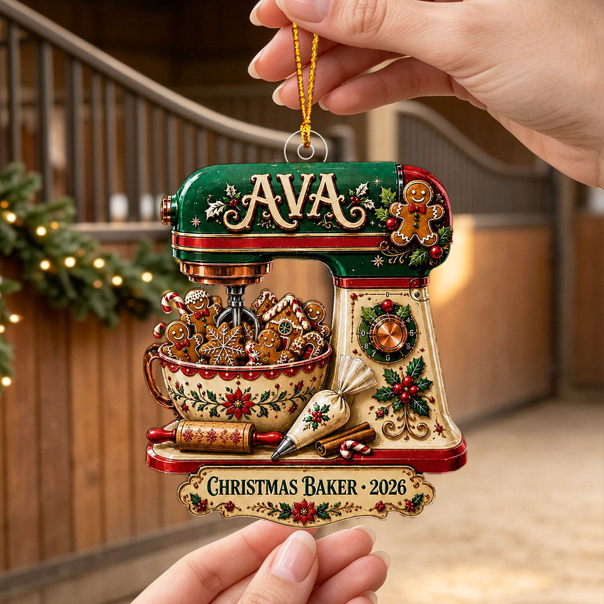 Personalized Christmas Baker Acrylic Ornament – Gingerbread Mixer Holiday Keepsake | Kitchen Decor 2026