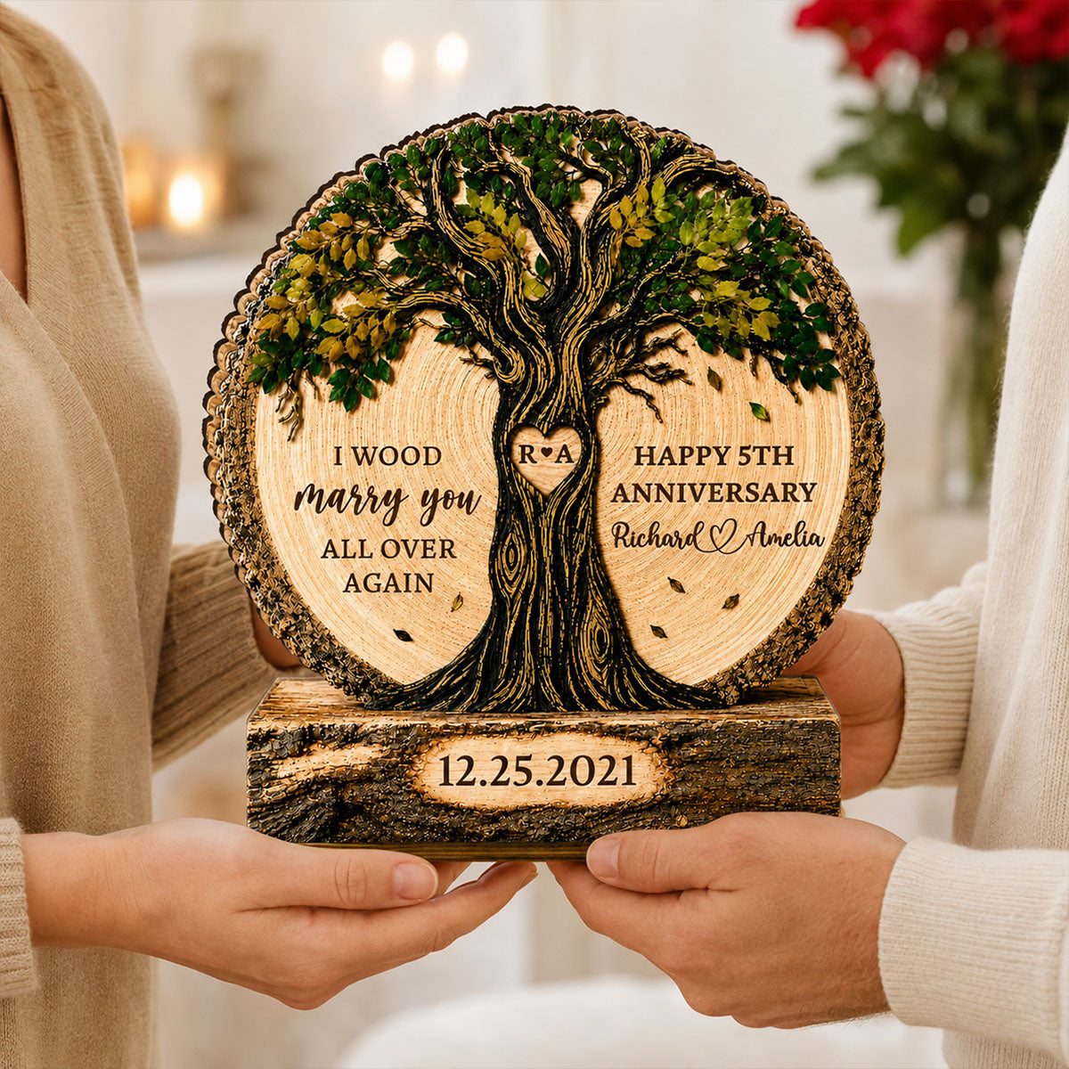 "I Wood Marry You" – Couple Tree Personalized Wooden Plaque | Gift For Couples