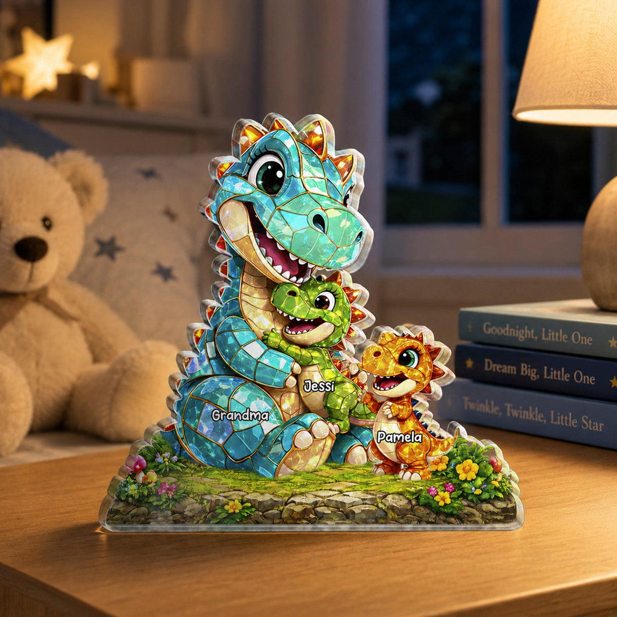 Family Keepsake Gift – Personalized "Happy Dino Family" Custom Shape Acrylic Plaque