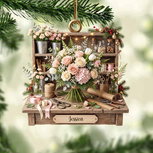Personalized Romantic Florist Studio Ornament, Miniature Floral Workstation Christmas Decor