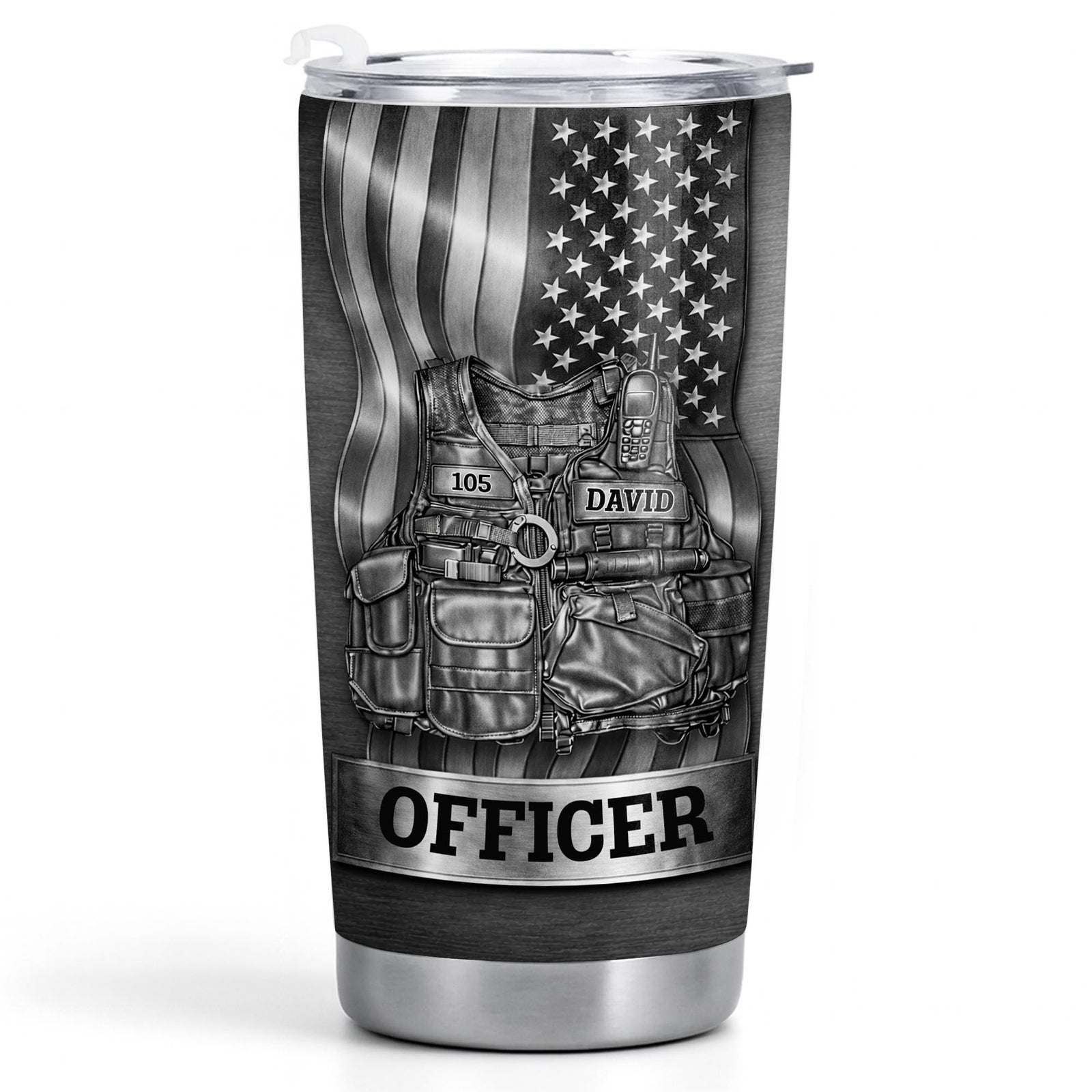 Officer Tactical Vest, Personalized Stainless Steel Tumbler, Gift For Police Lovers