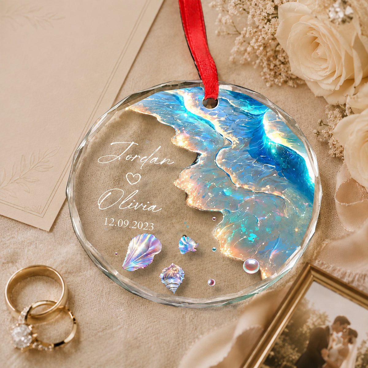 Personalized "Ocean Wave" Glass Ornament – Mermaid Tail Keepsake For Engagement & Wedding Gift