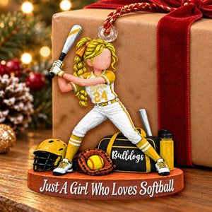 Personalized Softball Girl Christmas Ornament – Custom Player Name Keepsake Gift For Softball Players & Fans