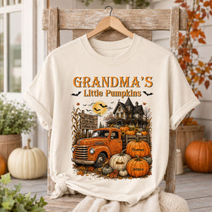"Grandma's Little Pumpkins" – Retro Vintage Farmhouse Halloween Truck Shirt | Personalized Gift For Grandma