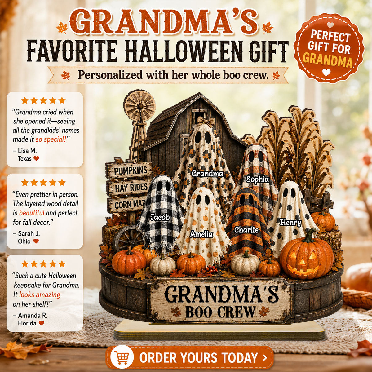 Personalized "Grandma's Boo Crew" Pumpkin Patch Plaque – Halloween Gift For Grandma