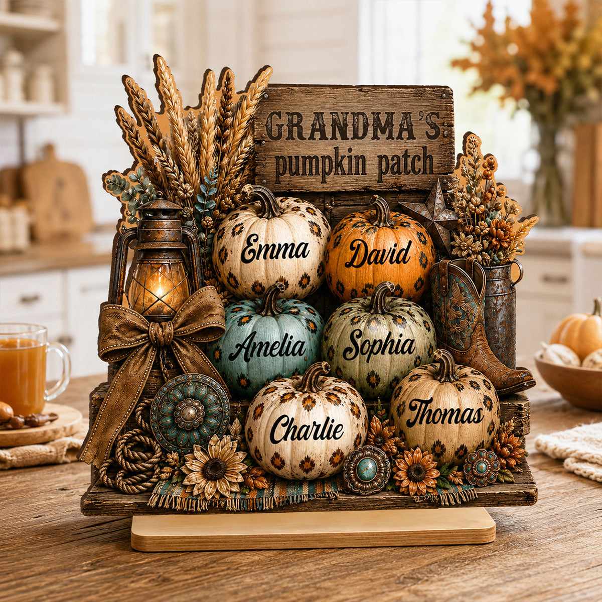 Personalized "Western Leopard Pumpkin Patch" Wooden Plaque – Fall Halloween Decor For Grandma