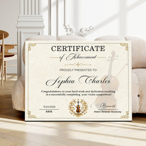 Personalized Violin Certificate Canvas – Custom Achievement Gift For Violin Lovers | Competition & Lesson Graduation Award
