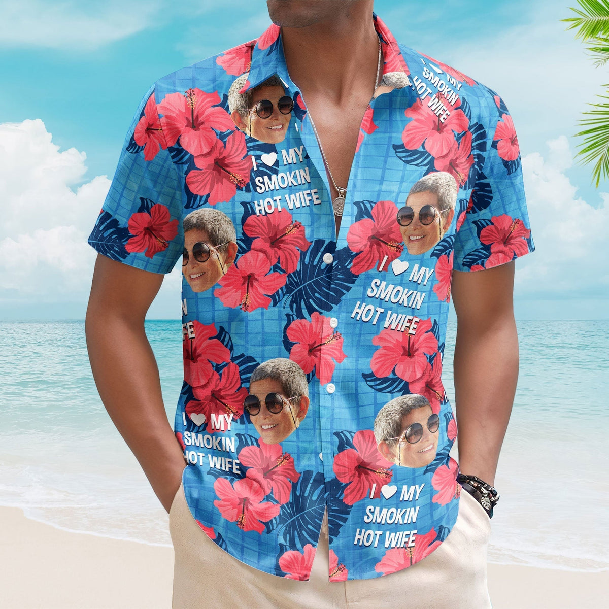 Personalized Hawaiian Shirt for Him - 'My Wife is the Hottest' Custom Print