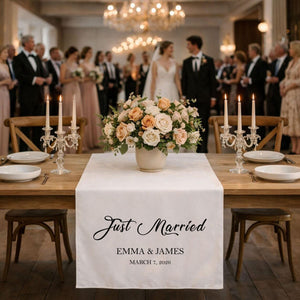 Just Married - Personalized Names Wedding Table Runner, Wedding Sign, Bridal Table Decoration