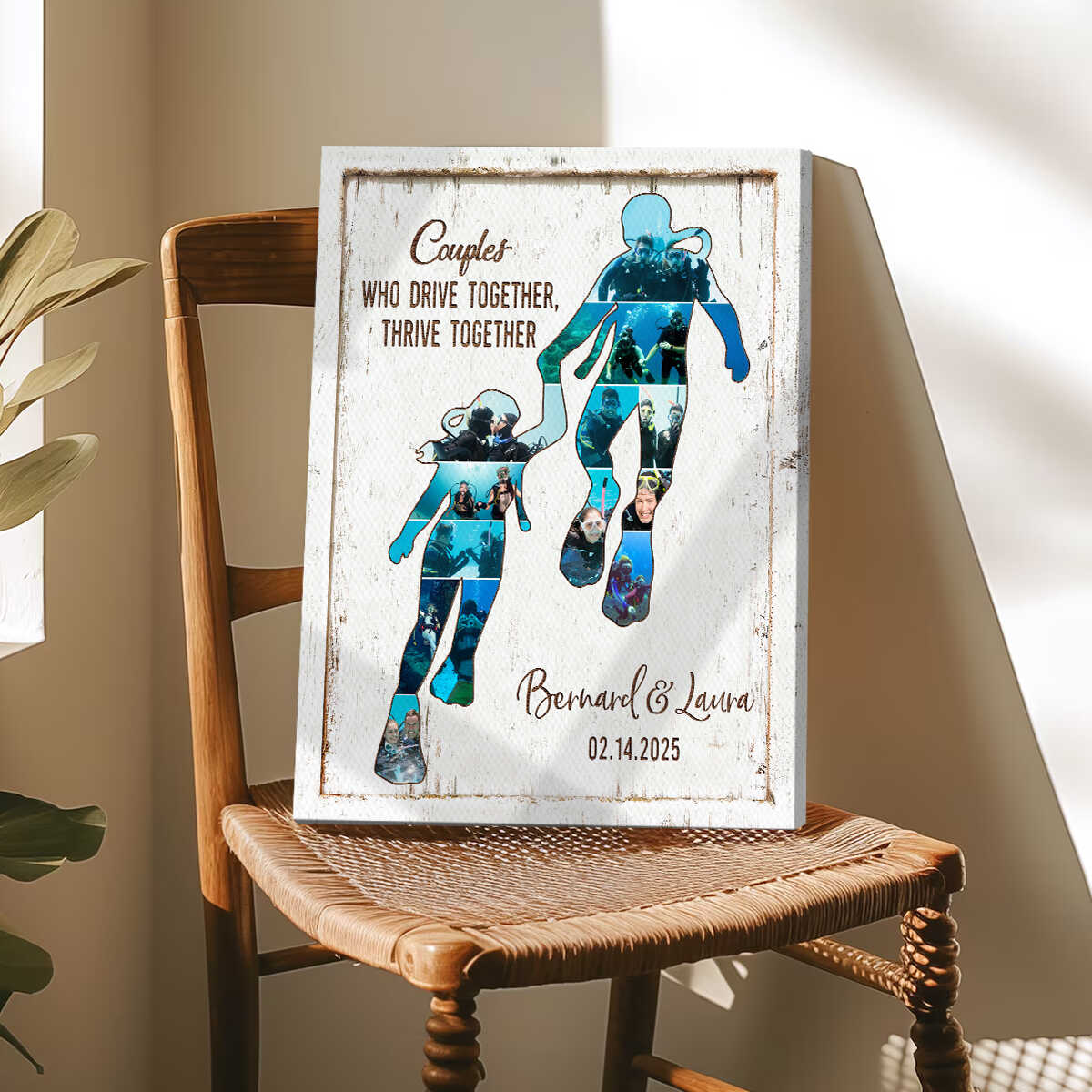 Scuba Gifts For Divers, Personalized Scuba Diving Couple Photo Collage Canvas