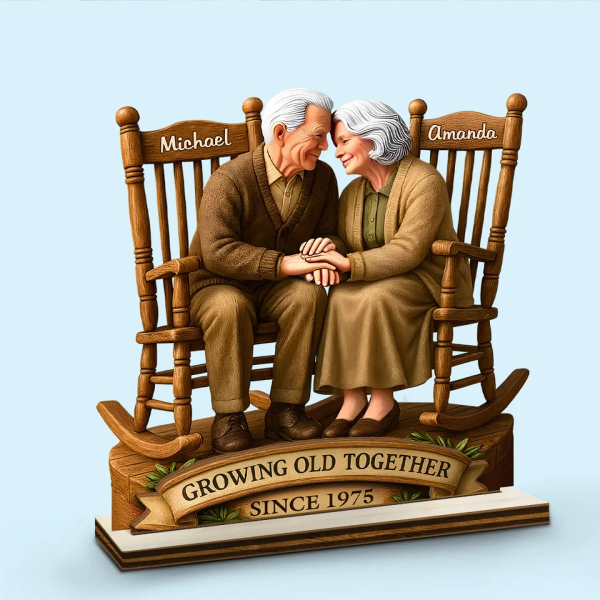 Couple Personalized Custom Shaped 2-Layered Wooden Plaque With Flat Stand - House Warming Gift For Husband Wife, Anniversary