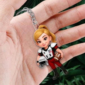 Proud American Football Player - Personalized Acrylic Keychain - Gift For Football Lovers, Grandson, Son, Husband