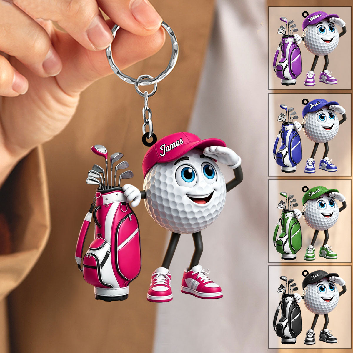 Gazing Far Ahead Golf Buddy Keychain - Personalized Cute Golf Ball Mascot Keychain