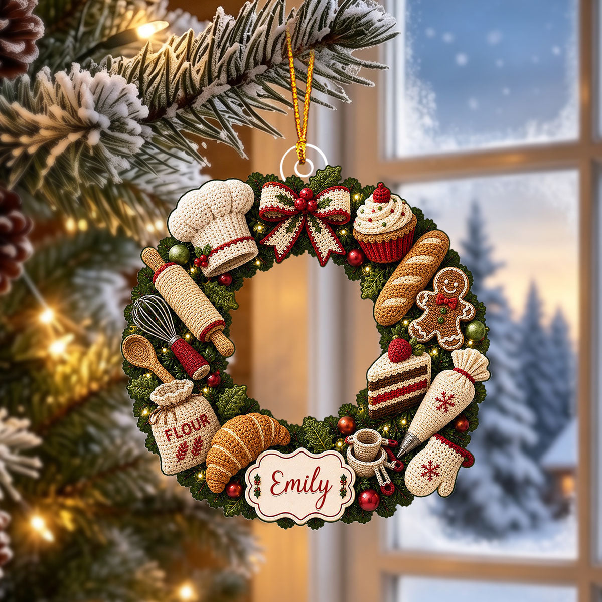 "Flour Baker Wreath" – Personalized Christmas Acrylic Hanging Ornament | Gift For Bakers & Moms