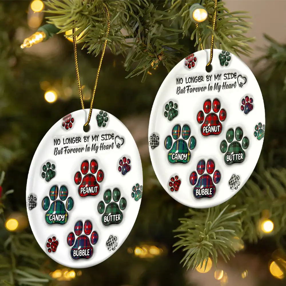 Memorial Dog Cat You Left Paw Prints On My Heart, Personalized Circle Ceramic Ornament