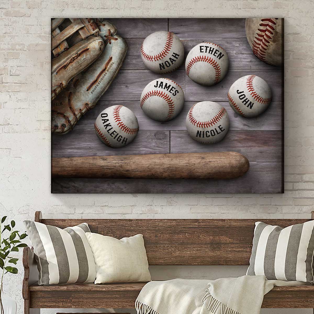 Personalized Baseball Father’s Day, Custom Daddy’s Team Baseball Canvas Print, Baseball Gifts For Dad