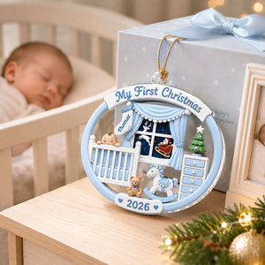 Personalized Baby's 1st Christmas 2026 Ornament – Light Pink & Blue Design | Newborn Keepsake For New Parents