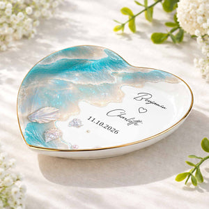 Personalized Ceramic Jewelry Dish – "Our Love Is Like The Ocean Waves" Design | A Romantic Keepsake Gift For Couples