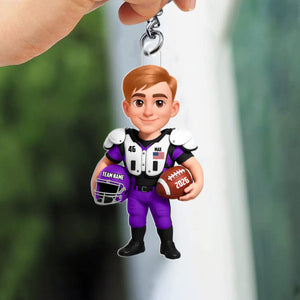 Proud American Football Player - Personalized Acrylic Keychain - Gift For Football Lovers, Grandson, Son, Husband