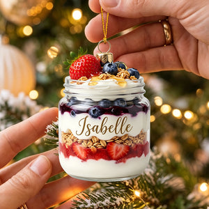 Personalized Greek Yogurt Parfait Cup Ornament, Custom Name Granola Christmas Decoration, Gift for Food Lovers