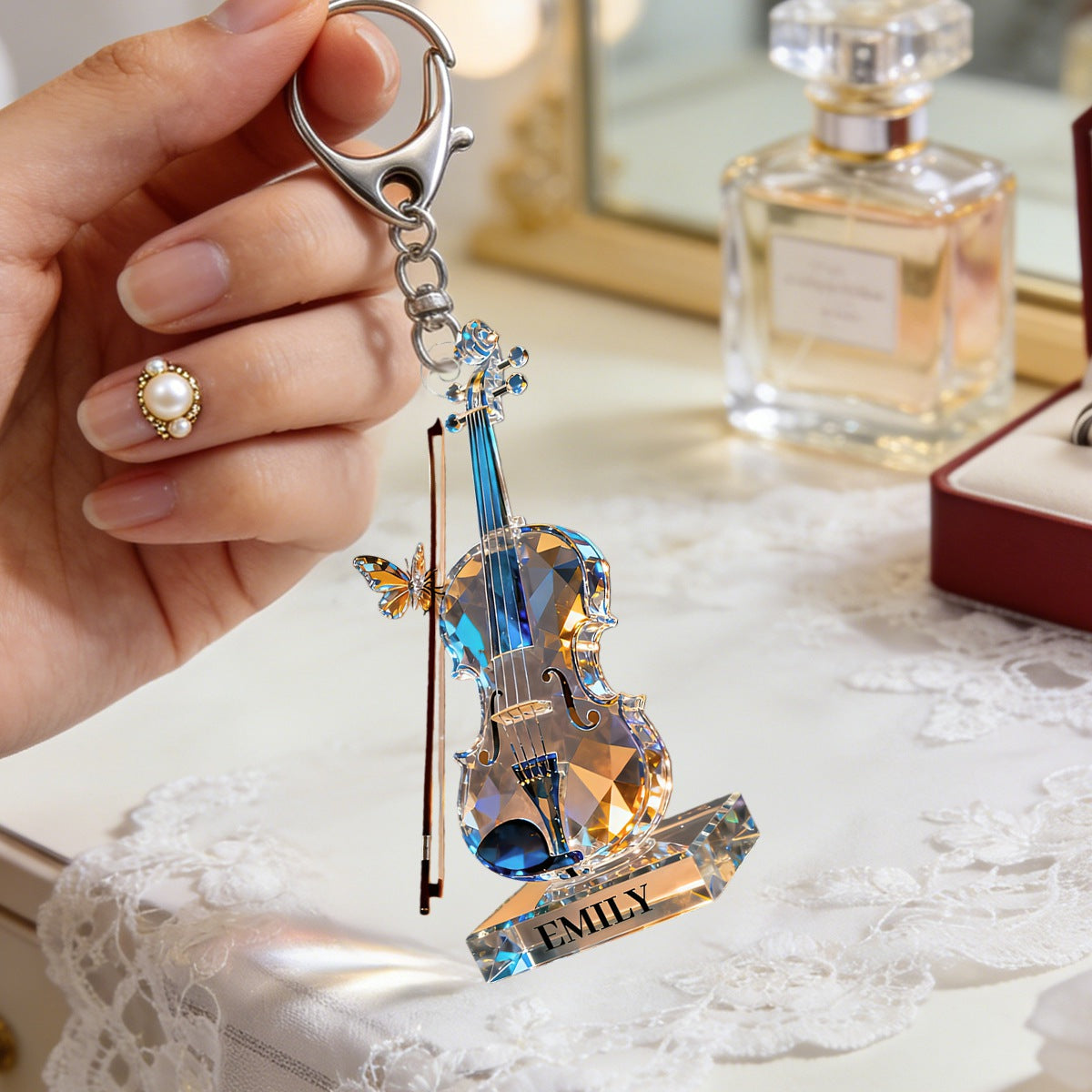 Personalized Violin Music Crystal Effect Keychain,Gift for Violinist Lover, Musicians