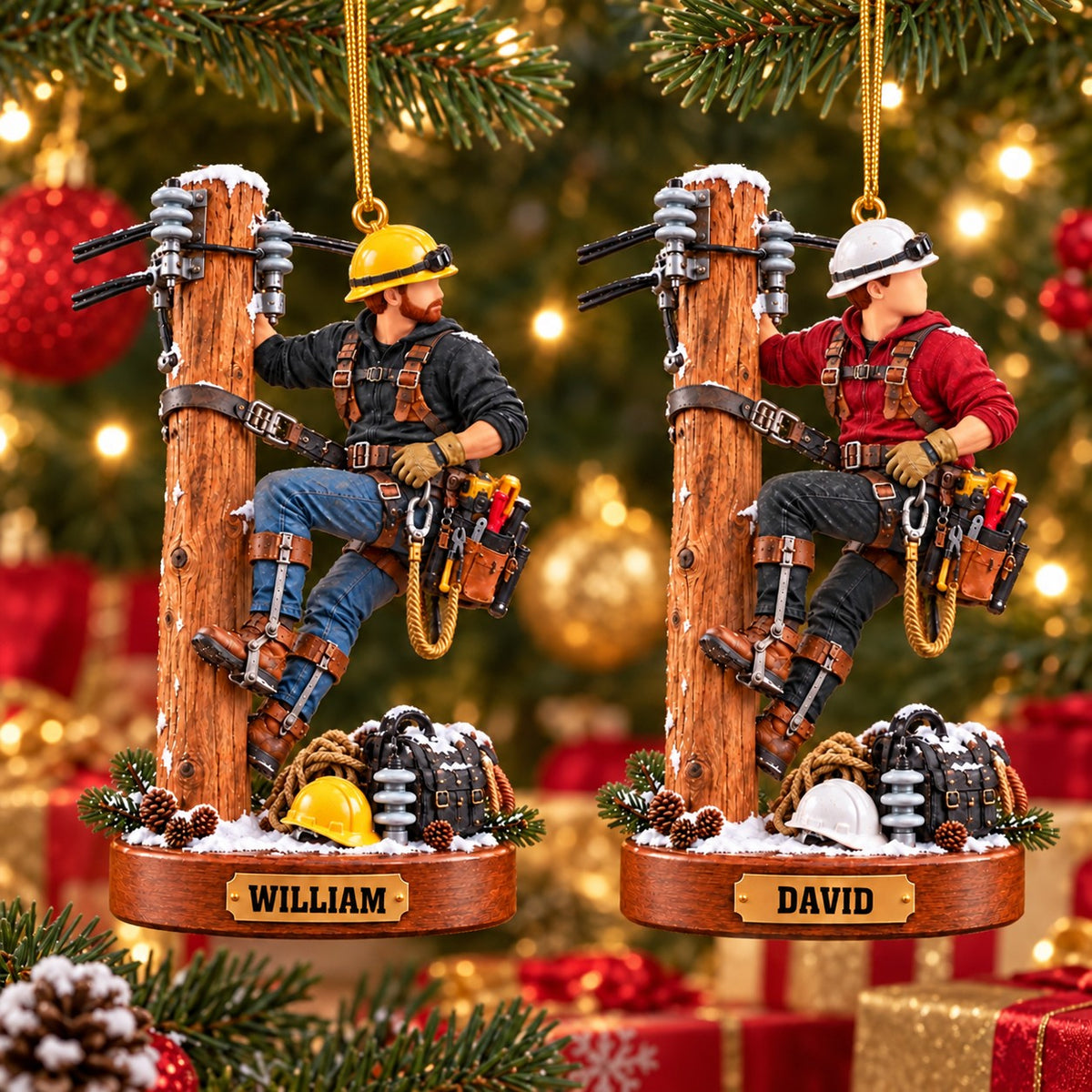 Personalized Lineman Ornament, Power Line Worker Christmas Gift