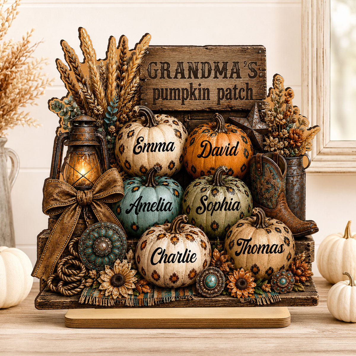 Personalized "Western Leopard Pumpkin Patch" Wooden Plaque – Fall Halloween Decor For Grandma