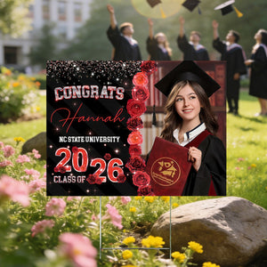 Custom Photo Rose Background Class Of 2026 Graduation Yard Sign