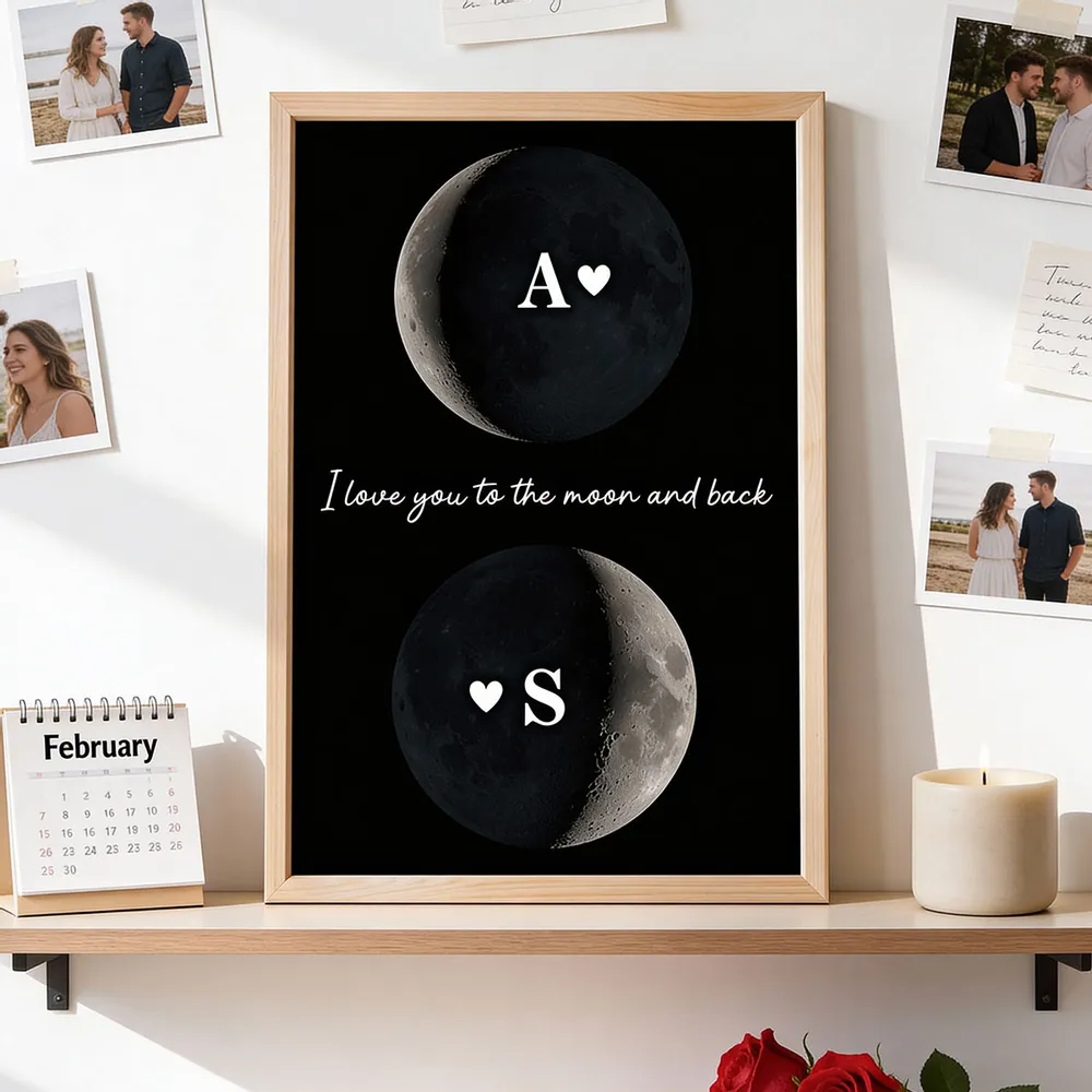 Custom Couple Birth Date Moon Phase - Personalized Poster - Valentine's Day Gift For Couple