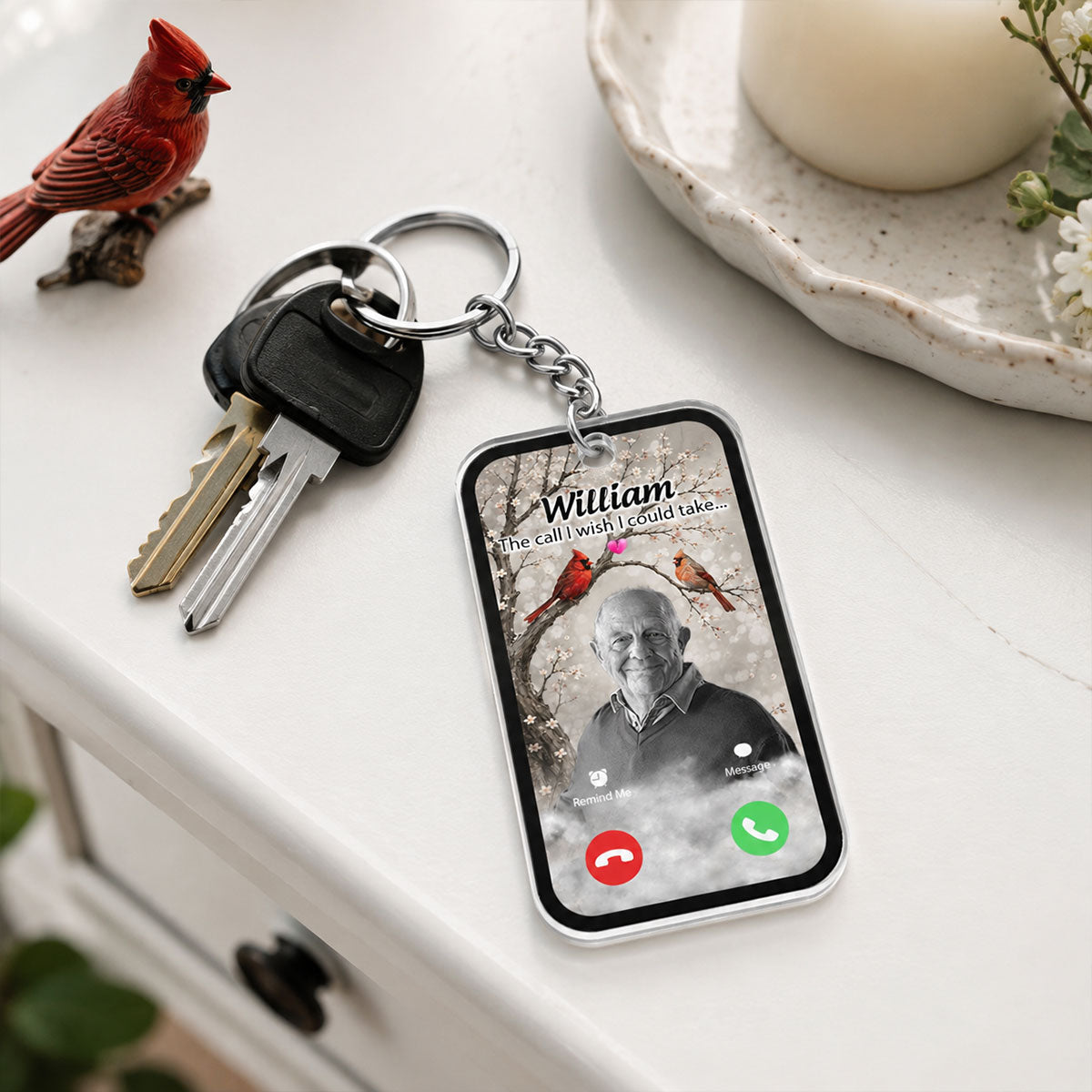 Personalized "The Call I Wish I Could Take" Cardinal Keychain – Memorial Sympathy Keepsake With Photo