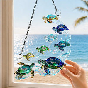 Personalized Sea Turtle Family Suncatcher – Summer Window Decoration