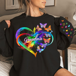 Grandma Mom Infinity Heart Butterflies Personalized Sleeve Printed Sweatshirt