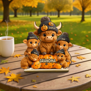 Mama Cow Personalized Wooden Plaque, Cozy Fall Vibe Halloween Decor for Mom, Grandma