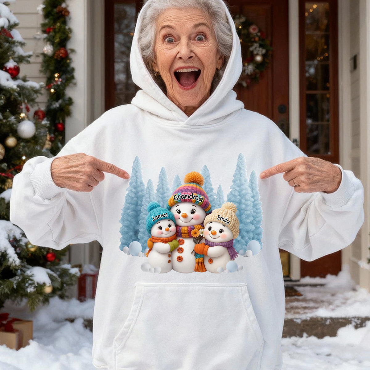 Christmas Blue Vibe Snowman Grandma - Personalized Hoodie - Christmas Gift for Grandma