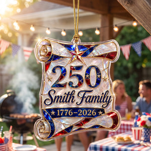 Personalized 1776–2026 Hologram Scroll Acrylic Ornament – America 250th Family Keepsake Gift