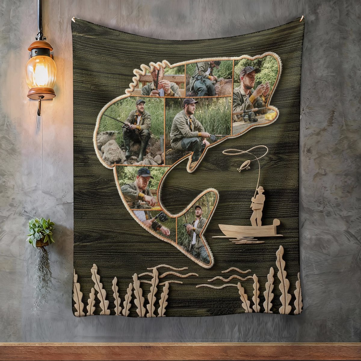 Bass Fishing Gifts, Custom Bass Fish Shape Blanket, Fishing Collage Gift for Dad