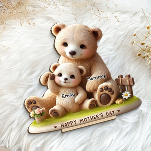 Mama Bear Nana Bear With Kids Adorable Personalized Standing Wooden Plaque, Perfect 2025 Mother's Day Gift