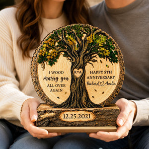 "I Wood Marry You" – Couple Tree Personalized Wooden Plaque | Gift For Couples