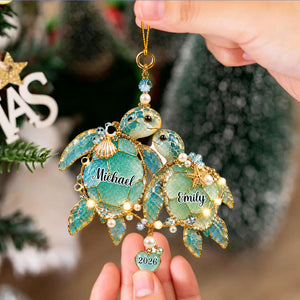 Personalized Sea Glass Sea Turtle Couple Ornament Wedding Christmas Gift For Couples