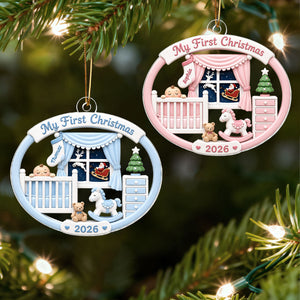 Personalized Baby's 1st Christmas 2026 Ornament – Light Pink & Blue Design | Newborn Keepsake For New Parents