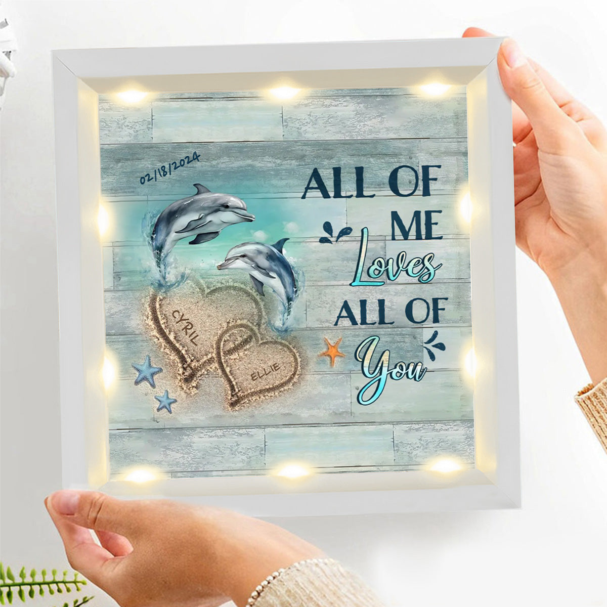 Personalized Beach and Turtles Couple Gift Light Shadow Box