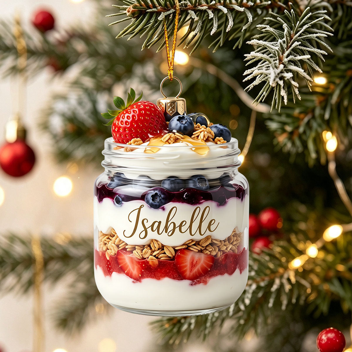 Personalized Greek Yogurt Parfait Cup Ornament, Custom Name Granola Christmas Decoration, Gift for Food Lovers