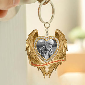 Golden Memorial Heart Wings - Personalized Heart Photo Acrylic Keychain